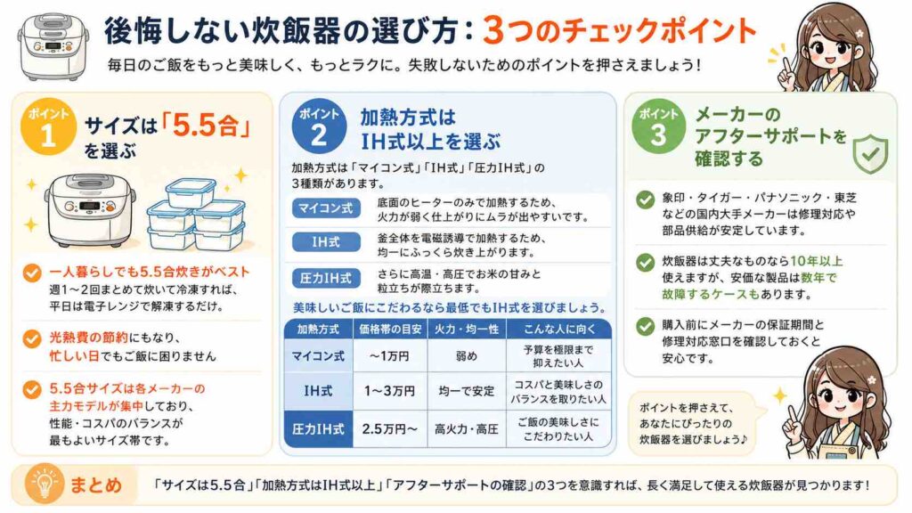 後悔しない炊飯器の選び方:3つのチェックポイント